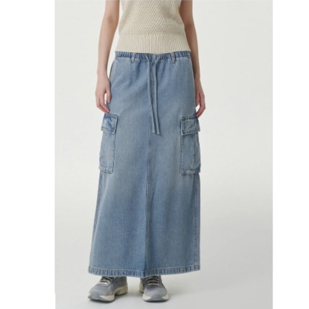 Musinsa Standard Women's Denim Cargo Maxi Skirt, Blue | Size Small